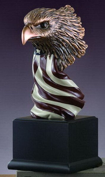 Eagle Head Bust with American Flag Sculpture